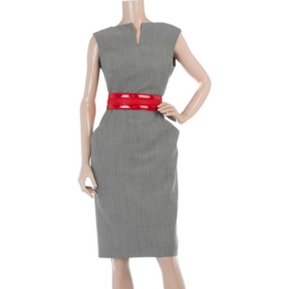 Alexander McQueen Spring 2008 Runway Look 6 Grey Dress w/ Red Patent Belt - Picture 6 of 9
